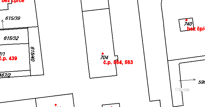 Bohosudov 563,564, Krupka na parcele st. 704 v KÚ Bohosudov, Katastrální mapa