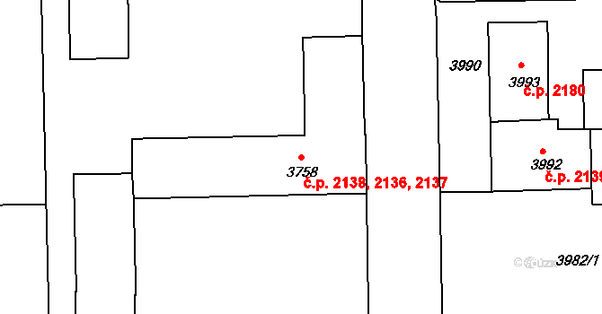 Tábor 2136,2137,2138 na parcele st. 3758 v KÚ Tábor, Katastrální mapa
