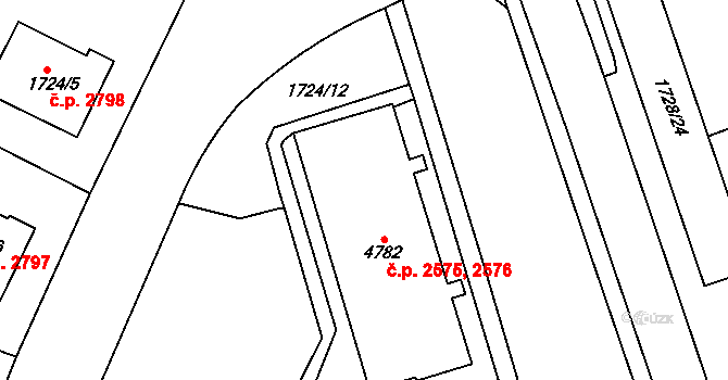 Teplice 2575,2576 na parcele st. 4782 v KÚ Teplice, Katastrální mapa