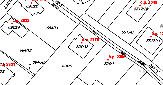 Frýdek 2775, Frýdek-Místek na parcele st. 694/32 v KÚ Frýdek, Katastrální mapa