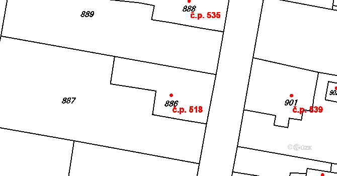 Paskov 518 na parcele st. 886 v KÚ Paskov, Katastrální mapa