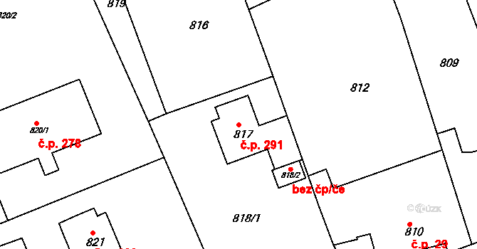 Javorník 291 na parcele st. 817 v KÚ Javorník-ves, Katastrální mapa