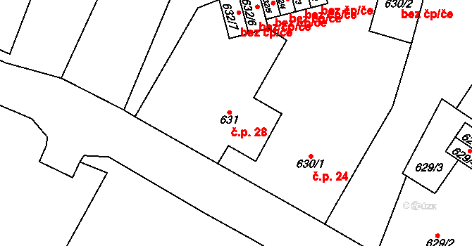 Dolní Rychnov 28 na parcele st. 631 v KÚ Dolní Rychnov, Katastrální mapa
