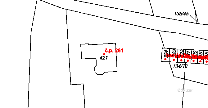 Luby 261, Klatovy na parcele st. 421 v KÚ Luby, Katastrální mapa