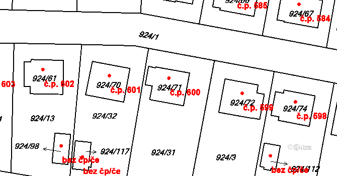 Suchdol nad Lužnicí 600 na parcele st. 924/71 v KÚ Suchdol nad Lužnicí, Katastrální mapa