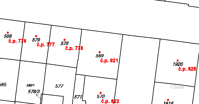 Vinohrady 821, Praha na parcele st. 569 v KÚ Vinohrady, Katastrální mapa
