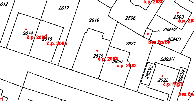 Žižkov 2084, Praha na parcele st. 2618 v KÚ Žižkov, Katastrální mapa