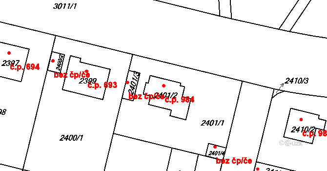 Braník 984, Praha na parcele st. 2401/2 v KÚ Braník, Katastrální mapa