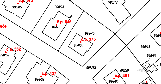 Velká Chuchle 375, Praha na parcele st. 998/83 v KÚ Velká Chuchle, Katastrální mapa