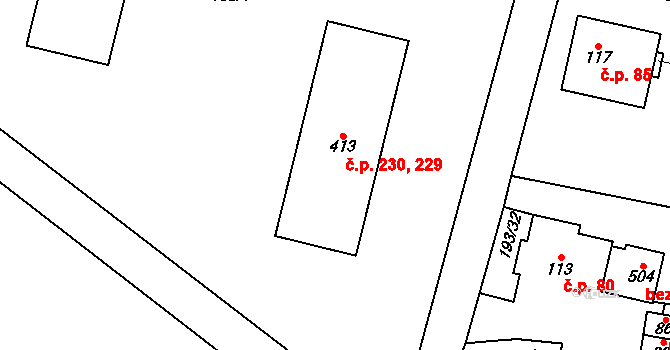 Podhůří 229,230, Vrchlabí na parcele st. 413 v KÚ Podhůří-Harta, Katastrální mapa