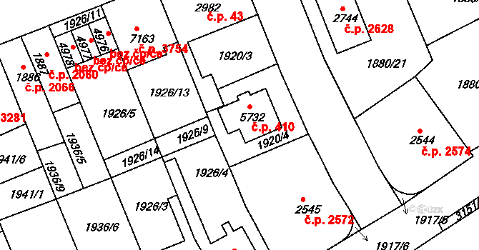 Hodonín 410 na parcele st. 5732 v KÚ Hodonín, Katastrální mapa