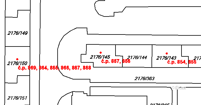 Skvrňany 856,857, Plzeň na parcele st. 2176/145 v KÚ Skvrňany, Katastrální mapa