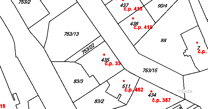Parník 33, Česká Třebová na parcele st. 435 v KÚ Parník, Katastrální mapa