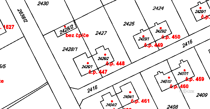 Prostřední Suchá 448, Havířov na parcele st. 2426/2 v KÚ Prostřední Suchá, Katastrální mapa