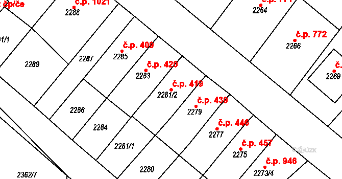 Pohořelice 419 na parcele st. 2281/2 v KÚ Pohořelice nad Jihlavou, Katastrální mapa