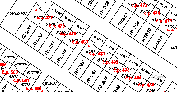 Zelená 481, Luštěnice na parcele st. 5181 v KÚ Luštěnice, Katastrální mapa