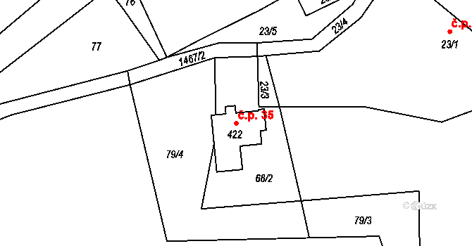 Blaženice 35, Rabyně na parcele st. 422 v KÚ Blaženice, Katastrální mapa