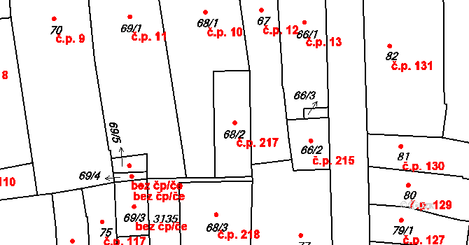Vodňany I 217, Vodňany na parcele st. 68/2 v KÚ Vodňany, Katastrální mapa