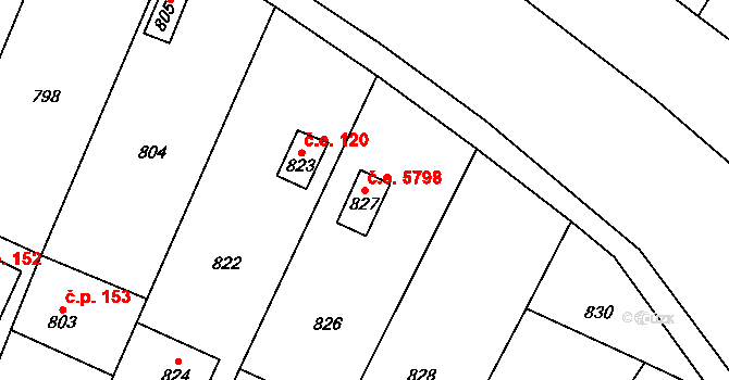 Vaňov 5798, Ústí nad Labem na parcele st. 827 v KÚ Vaňov, Katastrální mapa