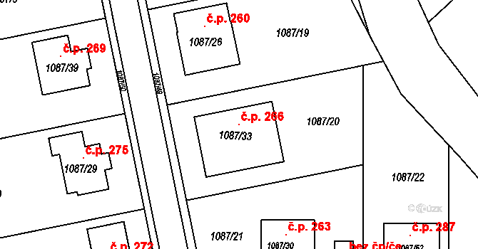 Sloup 266 na parcele st. 1087/33 v KÚ Sloup v Moravském krasu, Katastrální mapa