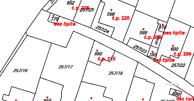 Děčín X-Bělá 310, Děčín na parcele st. 880 v KÚ Bělá u Děčína, Katastrální mapa