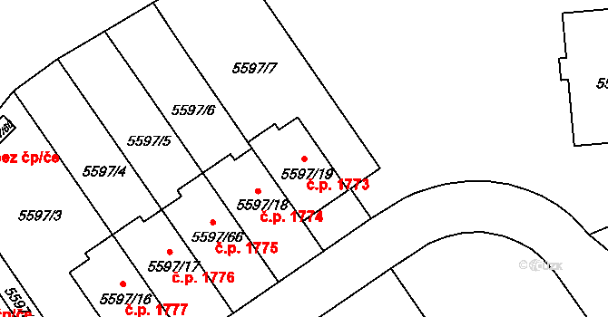 Velké Meziříčí 1773 na parcele st. 5597/19 v KÚ Velké Meziříčí, Katastrální mapa