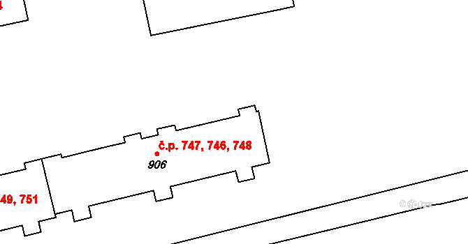 Malenovice 746,747,748, Zlín na parcele st. 906 v KÚ Malenovice u Zlína, Katastrální mapa