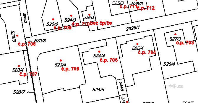 Kylešovice 705, Opava na parcele st. 524/4 v KÚ Kylešovice, Katastrální mapa