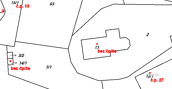 Pelhřimov 45259577 na parcele st. 13 v KÚ Chvojnov, Katastrální mapa