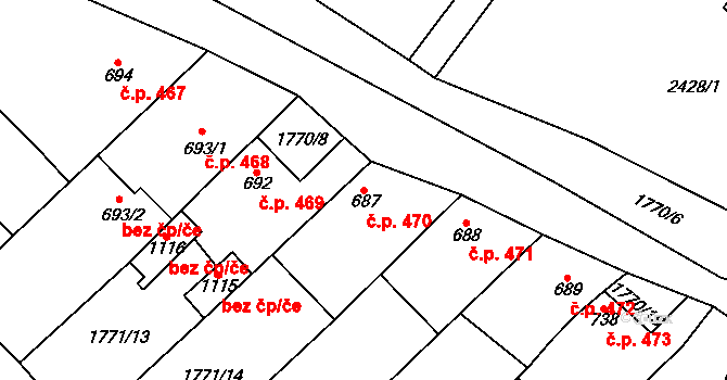 Polešovice 470 na parcele st. 687 v KÚ Polešovice, Katastrální mapa