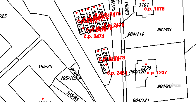 Sezimovo Ústí 2480 na parcele st. 2127 v KÚ Sezimovo Ústí, Katastrální mapa