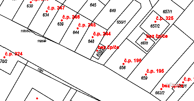 Perná 49634577 na parcele st. 650/2 v KÚ Perná, Katastrální mapa
