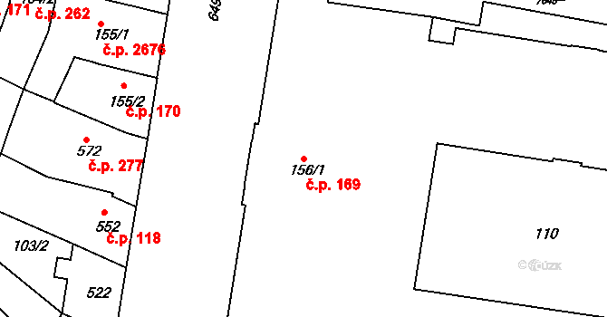 Uherský Brod 169 na parcele st. 156/1 v KÚ Uherský Brod, Katastrální mapa