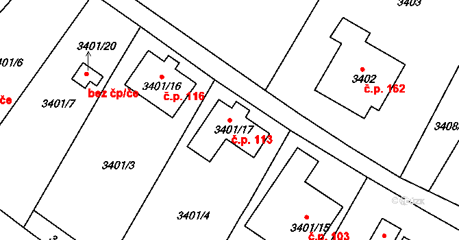 Choceňské Předměstí 113, Vysoké Mýto na parcele st. 3401/17 v KÚ Vysoké Mýto, Katastrální mapa