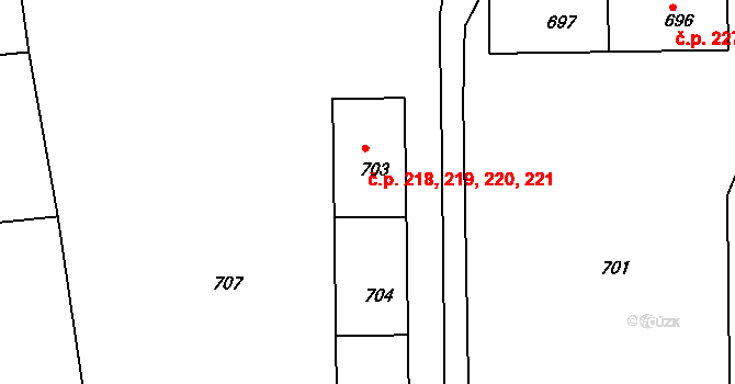 Dýšina 218,219,220,221 na parcele st. 703 v KÚ Dýšina, Katastrální mapa