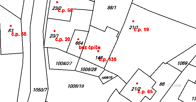 Nučice 135 na parcele st. 148 v KÚ Nučice u Rudné, Katastrální mapa