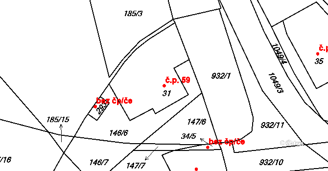 Běšiny 59 na parcele st. 31 v KÚ Běšiny, Katastrální mapa