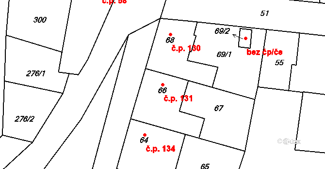 Zbůch 131 na parcele st. 66 v KÚ Zbůch, Katastrální mapa