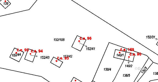 Plešnice 96 na parcele st. 152/41 v KÚ Plešnice, Katastrální mapa