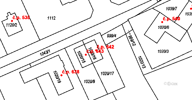 Liberec XI-Růžodol I 642, Liberec na parcele st. 1020/16 v KÚ Růžodol I, Katastrální mapa