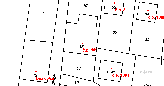 Dětmarovice 159 na parcele st. 15 v KÚ Dětmarovice, Katastrální mapa