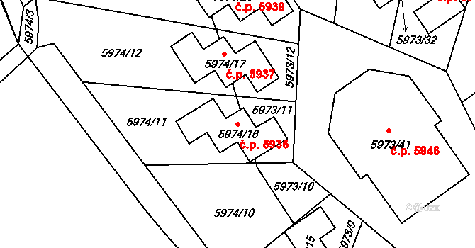 Chomutov 5936 na parcele st. 5974/16 v KÚ Chomutov I, Katastrální mapa
