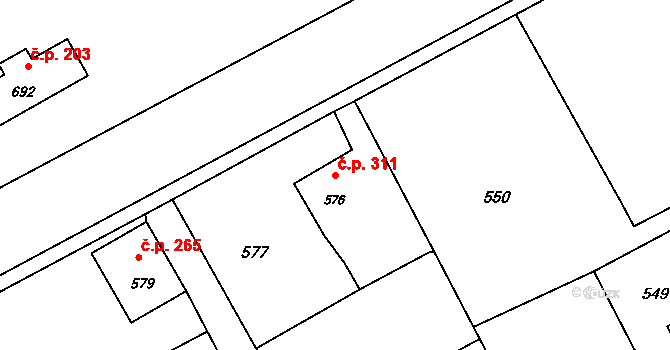 Suchdol nad Odrou 311 na parcele st. 576 v KÚ Suchdol nad Odrou, Katastrální mapa