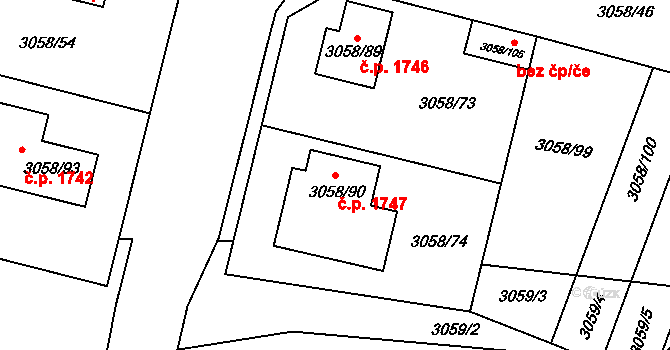 Bystřice nad Pernštejnem 1747 na parcele st. 3058/90 v KÚ Bystřice nad Pernštejnem, Katastrální mapa