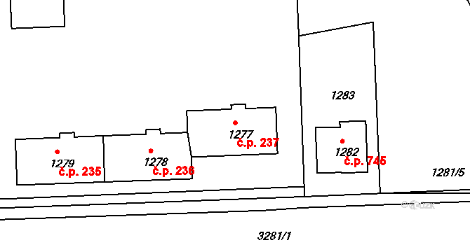 Příbor 237 na parcele st. 1277 v KÚ Příbor, Katastrální mapa
