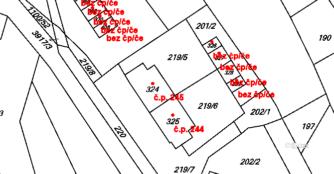 Besednice 245 na parcele st. 324 v KÚ Besednice, Katastrální mapa