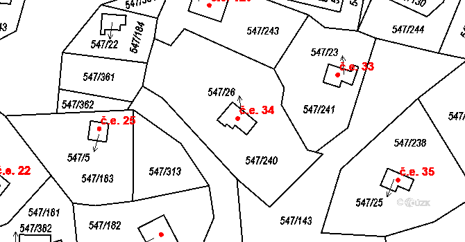 Kovářov 34, Frymburk na parcele st. 547/26 v KÚ Frymburk, Katastrální mapa
