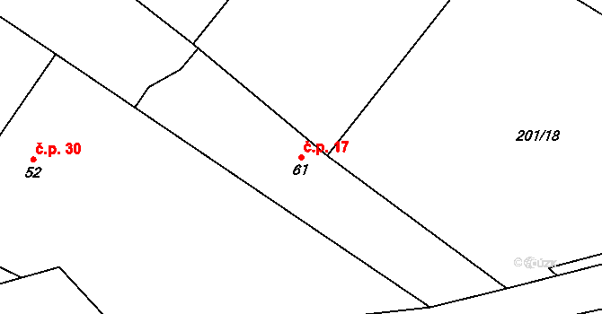 Smederov 17, Ždírec na parcele st. 61 v KÚ Smederov, Katastrální mapa