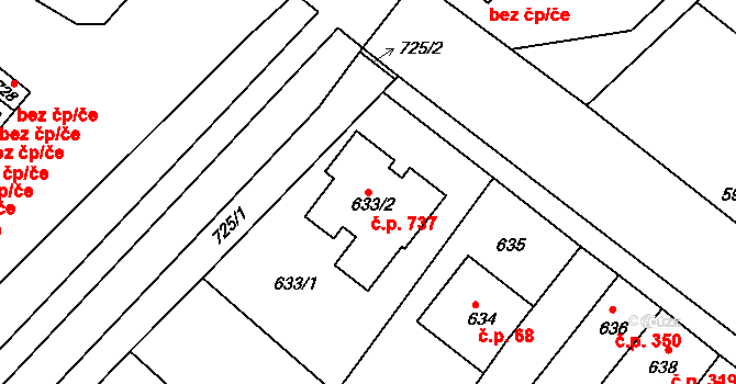Sokolnice 737 na parcele st. 633/2 v KÚ Sokolnice, Katastrální mapa
