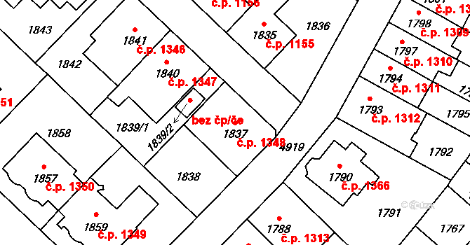 Louny 1348 na parcele st. 1837 v KÚ Louny, Katastrální mapa